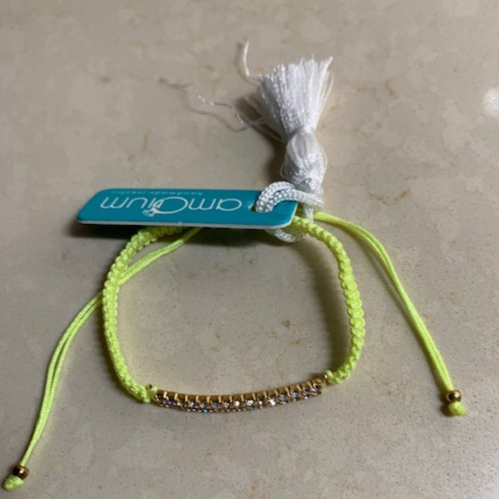 Neon Green Gold & Cubic Zirconia Bar Bracelet - NWT